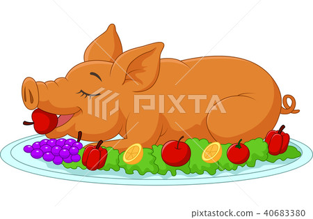 图库插图: cartoon drilled suckling pig on a plate