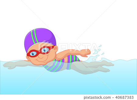 插图素材: cartoon little girl swimmer in the swimming pool.