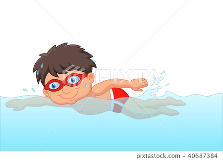 图库插图: cartoon little boy swimmer in the swimming pool