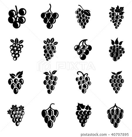 插图素材: grape fruit wine logo icons set, simple style