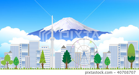 日本风景 东京 东京晴空塔 插图 富士东京风景背景 首页 插图 日本