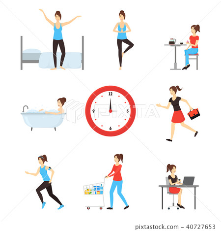 图库插图: cartoon daily routine character woman. vector