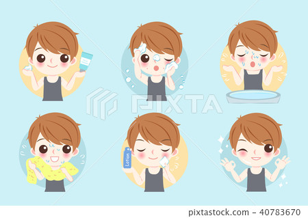 插图素材: man wash his face