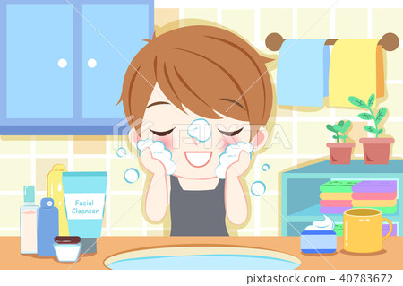 图库插图: man wash his face