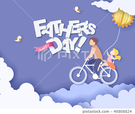 插图素材: happy fathers day card. paper cut style.