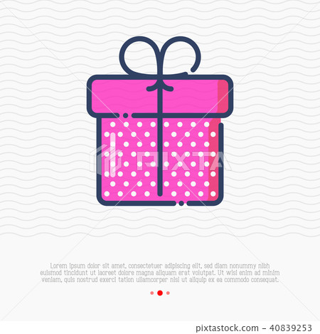 插图素材: thin line icon of gift box or present for birthday