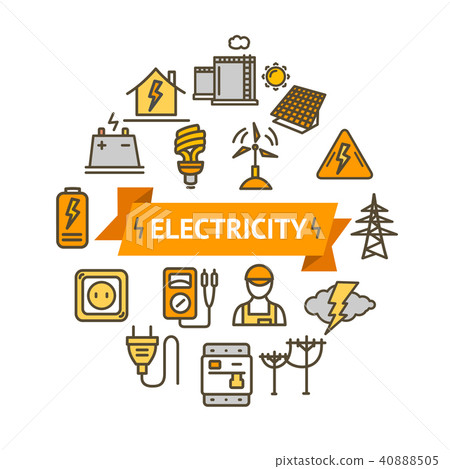 图库插图: electricity signs round design template thin line icon