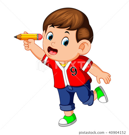 图库插图: happy boy holding pencil
