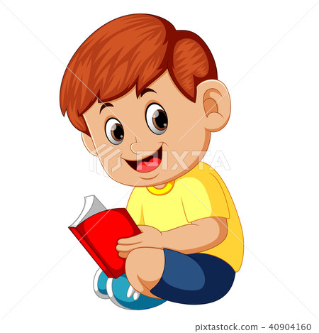 图库插图: cute boy reading book