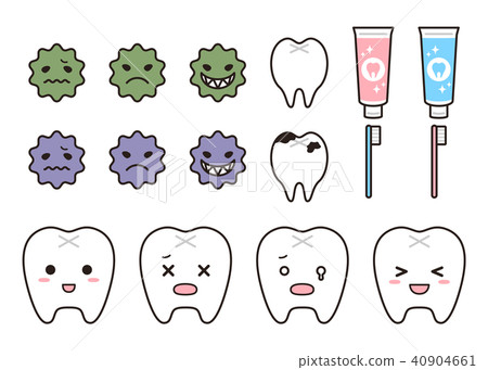 插图素材: 牙齿和龋齿部分和牙刷部分设置