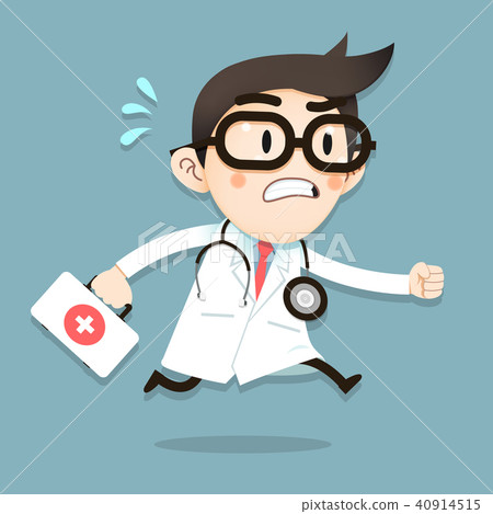 插图素材 doctor tiny character running with first aid box 查看