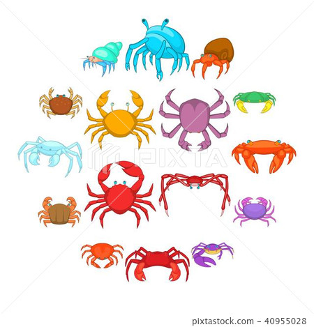 插图素材: colorful crab icons set, cartoon style