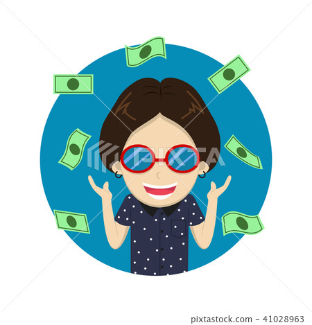 图库插图: character cartoon happy rich man with a lot money