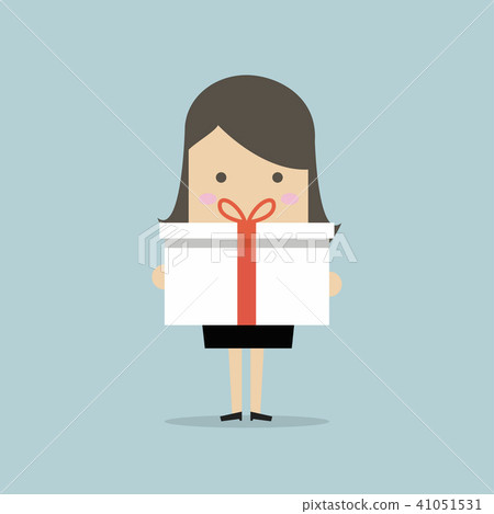 插图素材: businesswoman holding a big gift box.