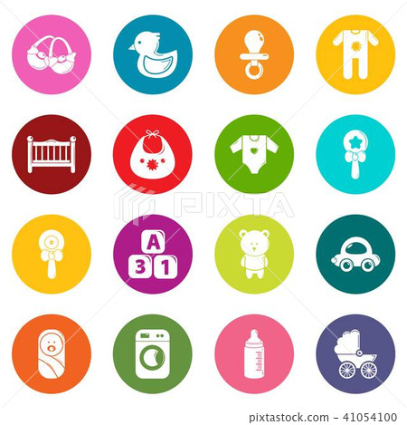 插图素材: baby born icons set colorful circles vector