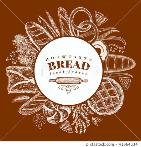 background with bread and pastry. retro design template. can