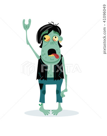 插图素材: punk rocker zombie character in cartoon style