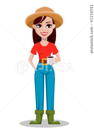 插图素材: female farmer cartoon character