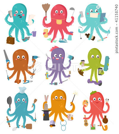 图库插图: octopus occupation vector illustration cartoon octopi