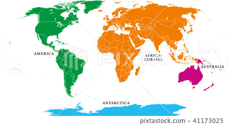 插图素材: four continents world map with national borders