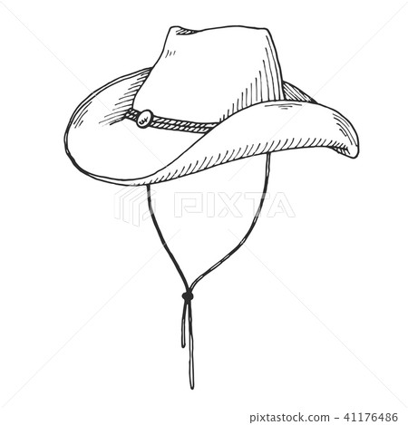 插图素材: sketch of cowboy hat isolated on white background.