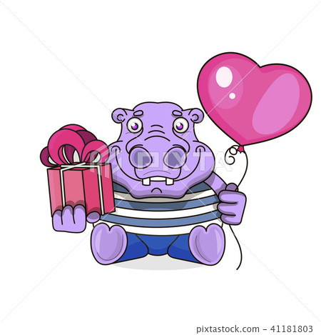 插图素材: happy birthday card with cute hippo