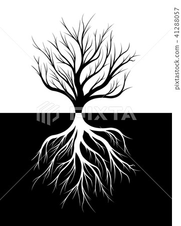 插图素材: silhouette of a tree and its roots.
