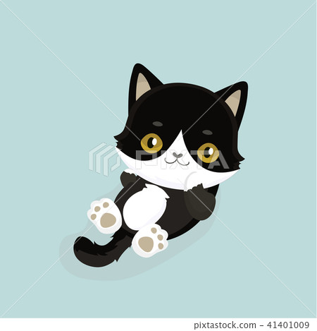 插图素材: cute cartoon black cat with big eyes. vector illus