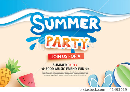 插图素材: summer party with paper cut symbol for invitation 查看