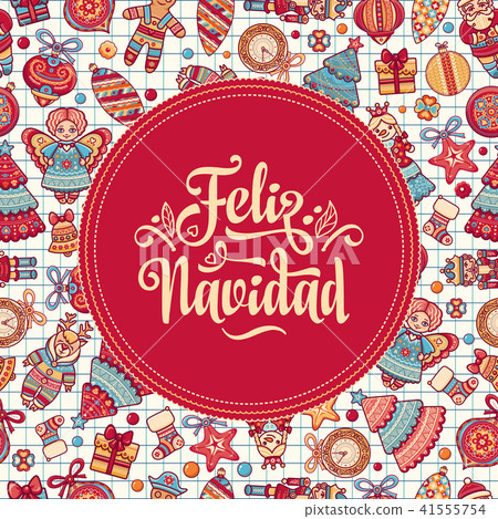 图库插图: feliz navidad. xmas card on spanish language