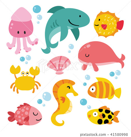 stock illustration: ocean animals collection design