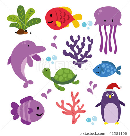 图库插图: ocean animals collection design