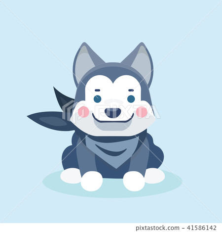 插图素材: cute cartoon siberian husky puppy.