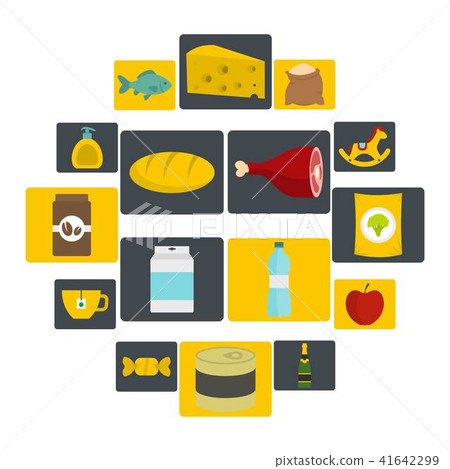 Shop Navigation Foods Icons Set In Flat Style Stock Illustration