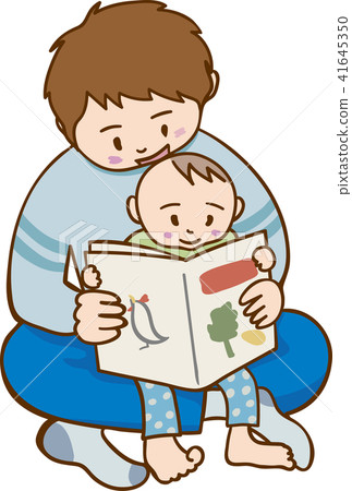 图库插图: 孩子们在爸爸里拥抱和看书