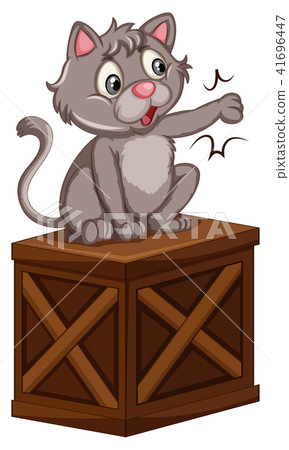 插图素材: a cat on wooden box