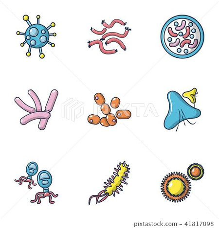 插图素材: germ icons set, cartoon style