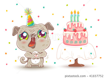 插图素材: cute dog in birthday hat.