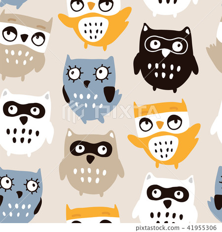 图库插图: cute owls seamless pattern