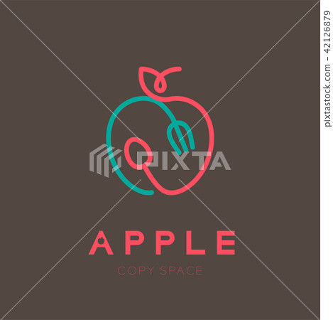 插图素材: apple fruit with spoon and fork logo icon outline