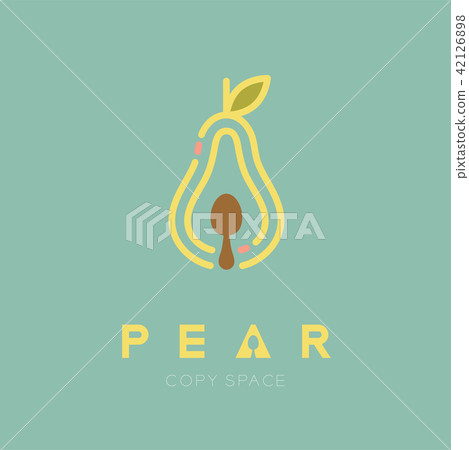 插图素材: pear fruit with spoon logo icon outline stroke