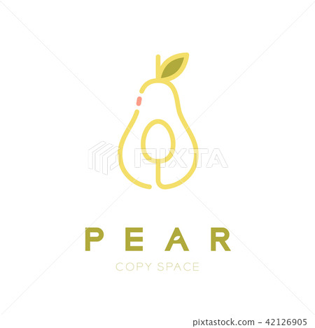 插图素材: pear fruit with spoon logo icon outline stroke