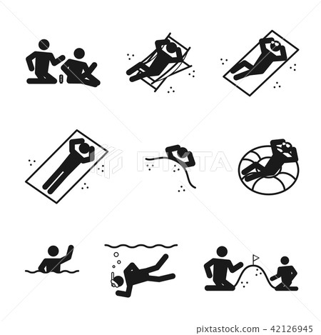 插图素材: weather season summer beach man icons pictogram 查看