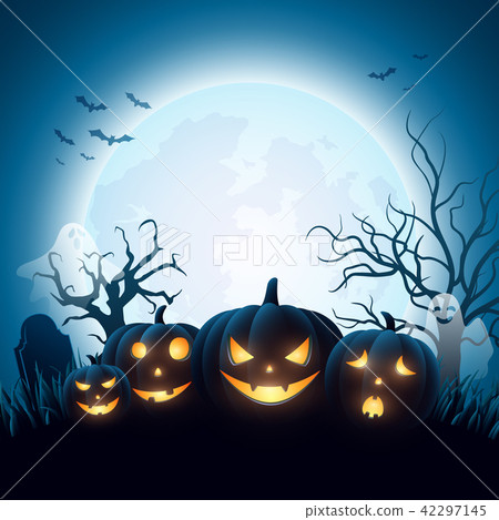 cartoon halloween pumpkins with white ghost-插图素材 [42297145]