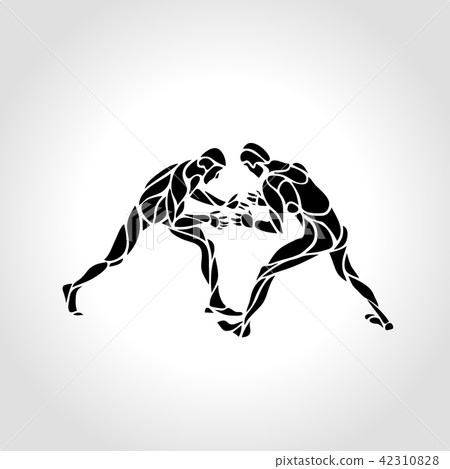 vector black and white freestyle wrestling illustration