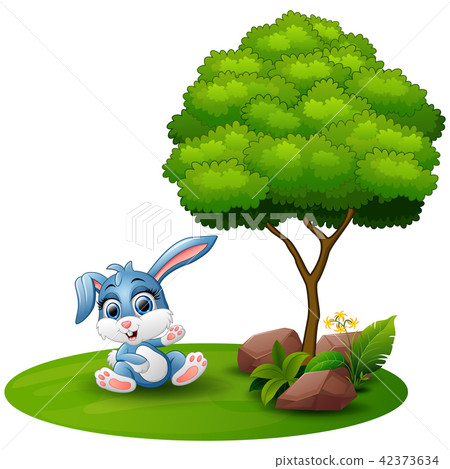 插图素材: cartoon rabbit sitting under a tree