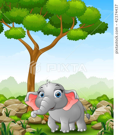 插图素材: cartoon elephant walking in the jungle