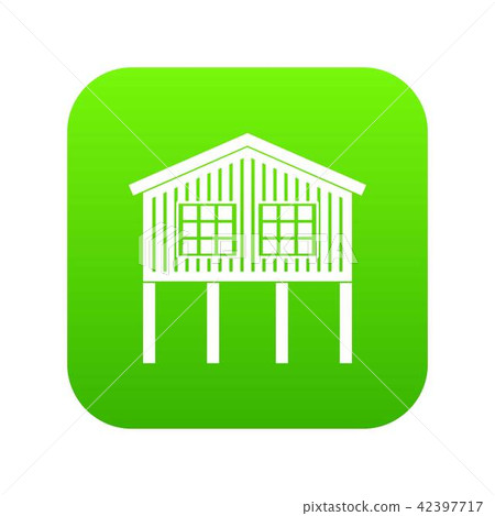 图库插图: stilt house icon green vector