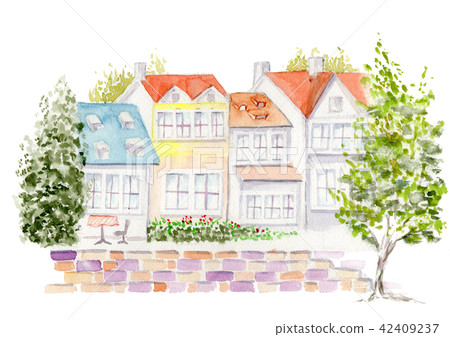 首页 插图 住宅/室内装饰 房屋/住宅 房子/别墅 城市景观郊区手绘水彩