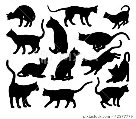 插图素材: cat silhouette pet animals set